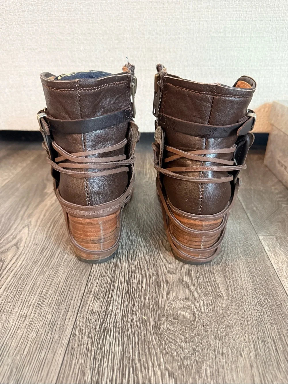 freebird Brown Leather Strappy Ankle Booties